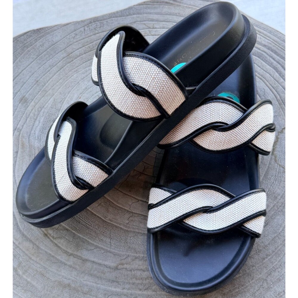 Greystone Cherish Women’s Slide Sandals Slip-On Black/Beige Synthetic SZ 8 M
